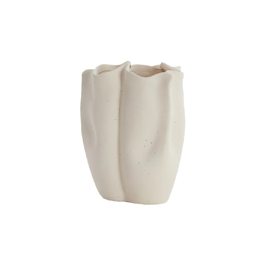 Modern Minimalist Folded Edge Ceramic Vase - Matte Cream Organic Sculptural Vessel